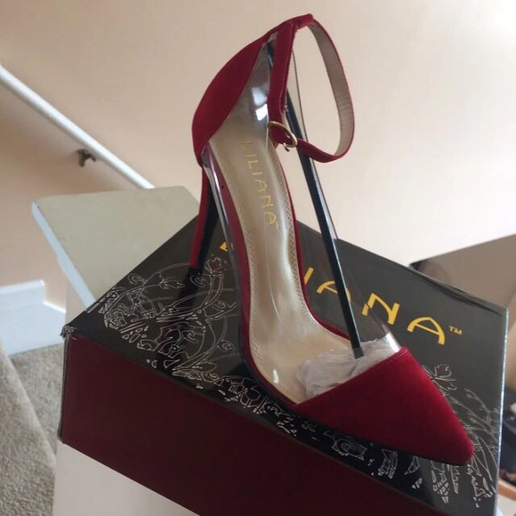 Liliana Shoes - Red Velvet (clear sided) stilettos